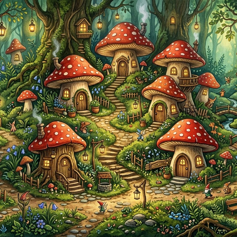 Mushroom Village - 49 piece jigsaw puzzle | Fantasy